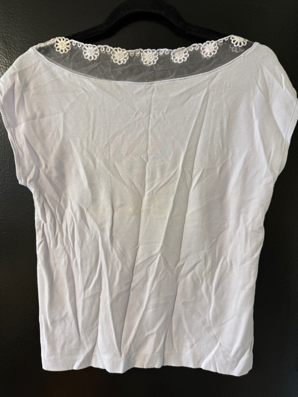 GYRO-SCOPE short-sleeve women's top sheer neckline floral lace embroidery